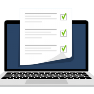 Gray laptop with green check marks on screen